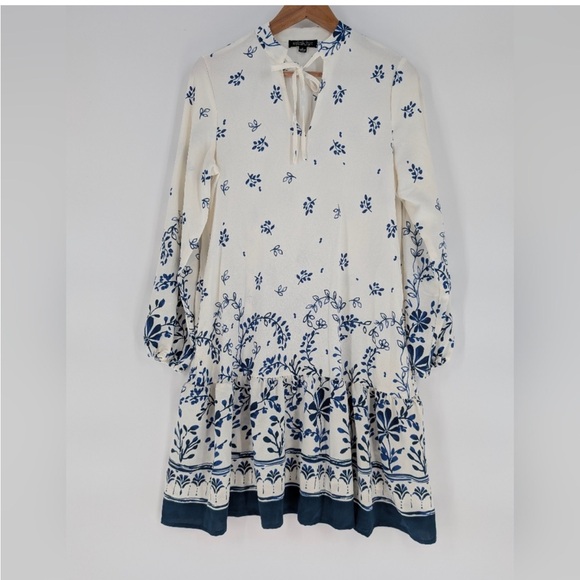 NWT Rachel Zoe Cream and Blue Floral Long Sleeve Dress - Picture 1 of 5